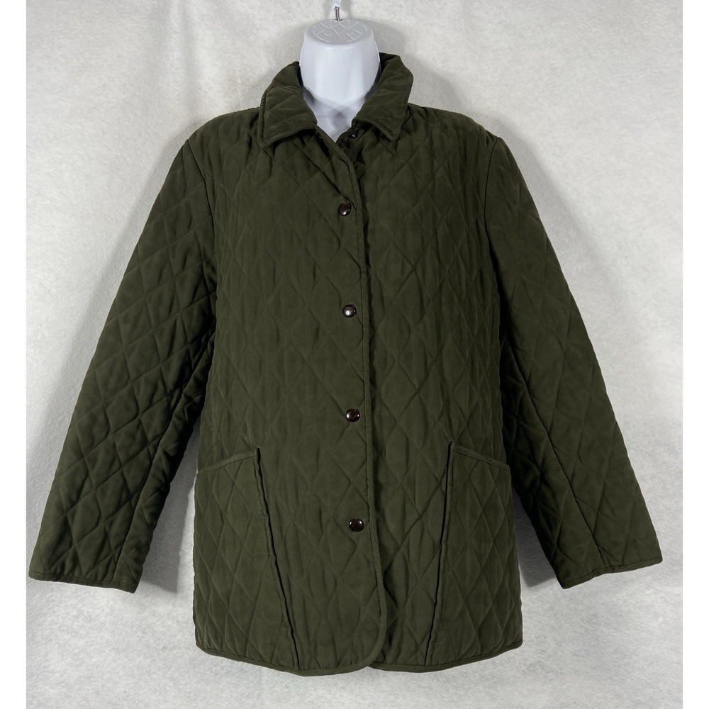 Vintage Talbots Jacket Women's Small Green Quilted Pockets Snap Lined